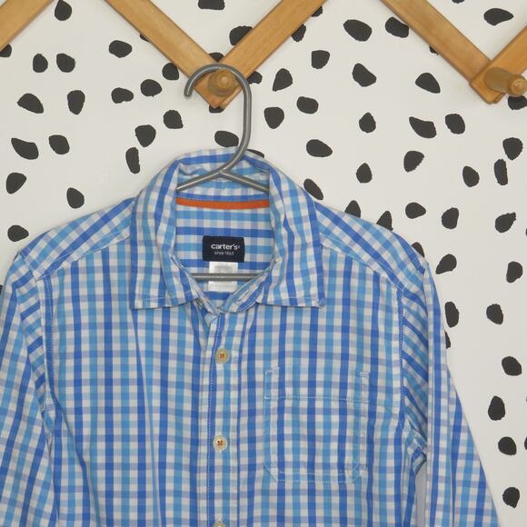 Carter’s Blue Plaid Button Up Boys Collared Long Sleeve Shirt - Picture 2 of 7
